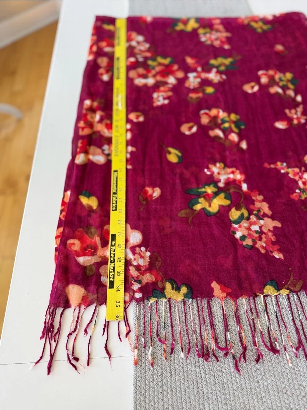Vintage Burgundy Floral Lightweight Rectangle Scarf with Fringe